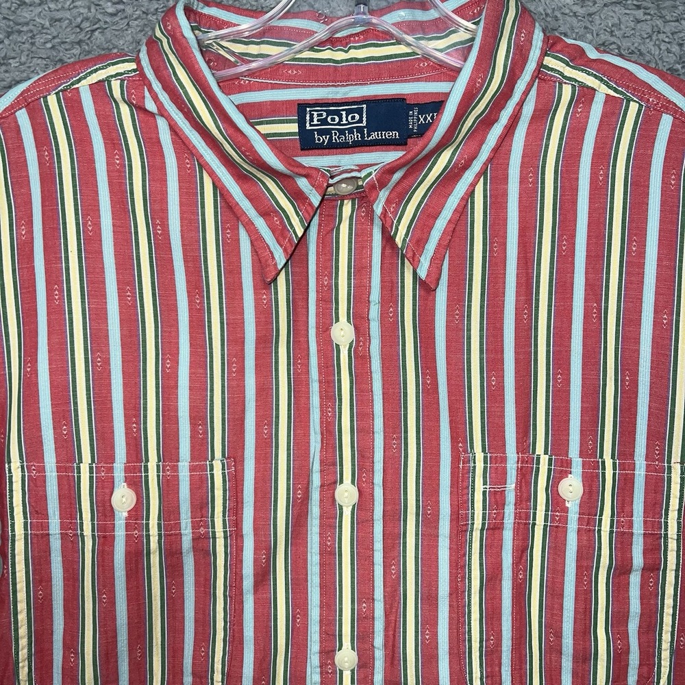VTG Polo Ralph Lauren Shirt Men 2XL XXL Chin Strap Aztec Western Rodeo Button Up